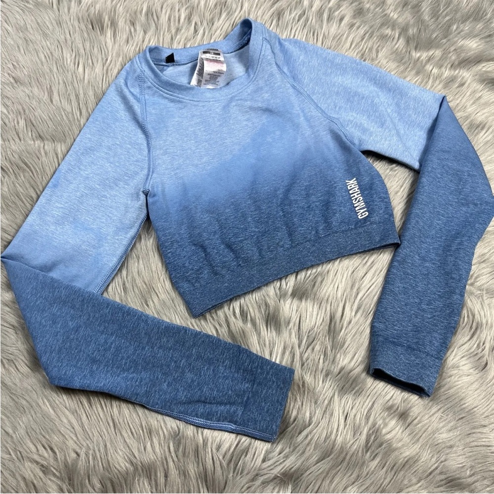 Gymshark Adapt Blue Ombré Seamless Long Sleeve Crop Top XS